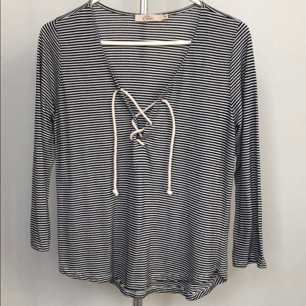 Elodie Striped Black & White Long Sleeve Top Size Medium